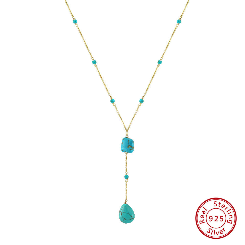 Drop-shaped Turquoise Pendant Sterling Silver Necklace